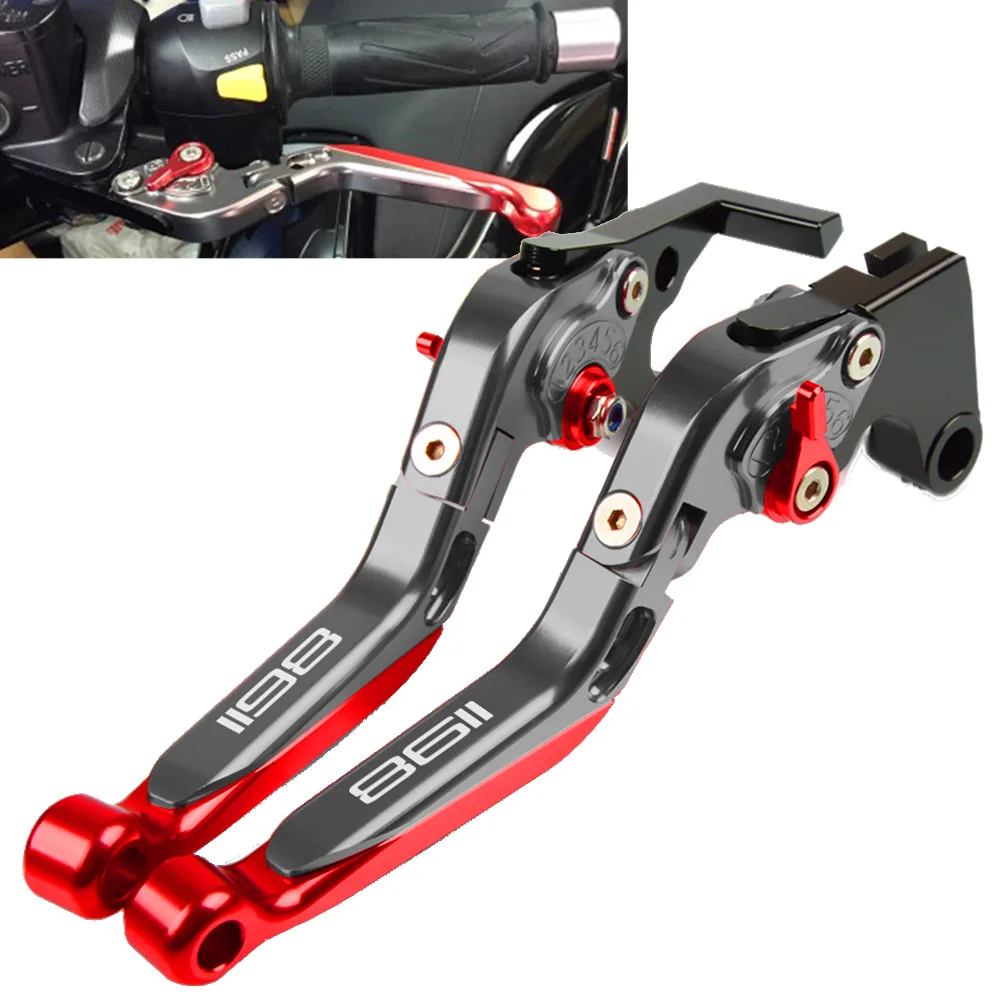 

For DUCATI 1198 S R 2009 2010 2011 Motorcycle Brake Levers With 1198 logo CNC Aliuminum Adjustable Brake Clutch Lever Handbar