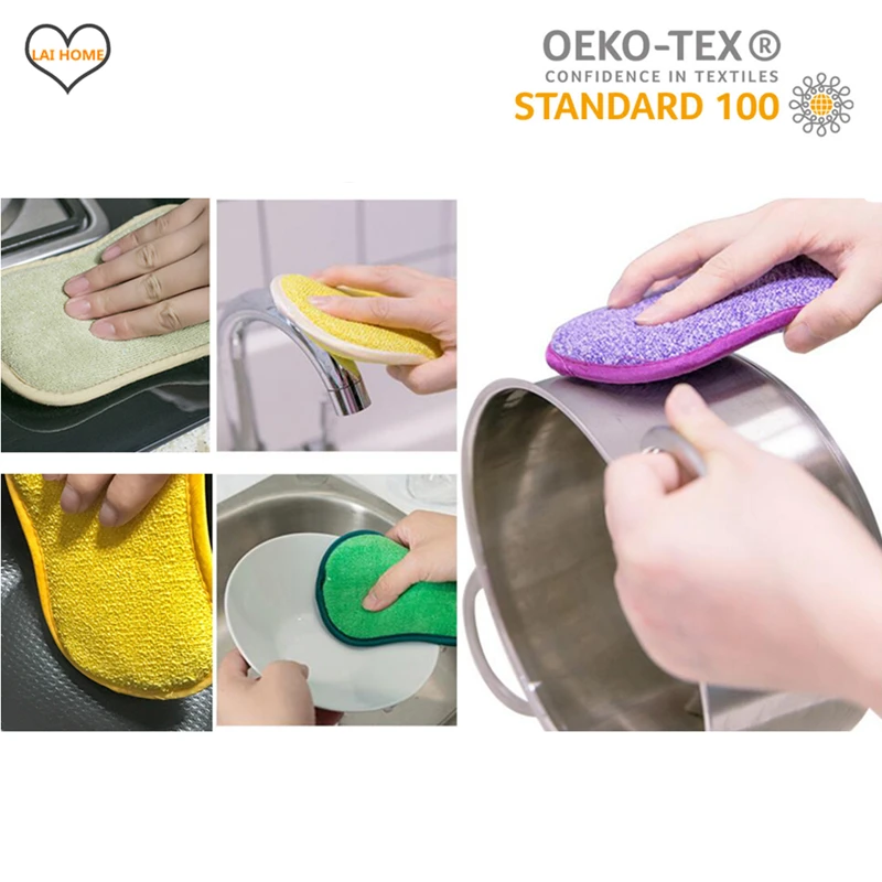 4PCS Scrub Sponges for Dishes Kitchen Non-Scratch Microfiber Sponge with Heavy Duty Scouring Power - Effortless Cleaning of Pans