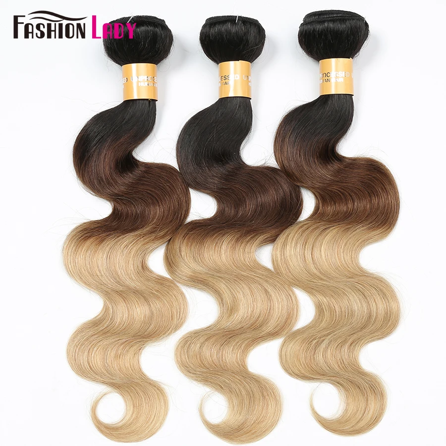 

Ombre Indian Body Wave Human Hair Bundles Three Tone 1b/4/27 Pre-colored 3/4 Pcs Fashion Lady Remy Weave Hair Extensions