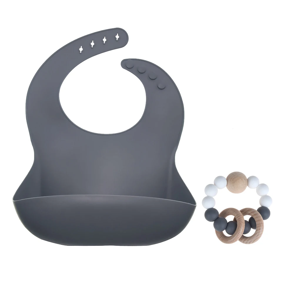 Sage Bib & Rattle Set-Dim grey