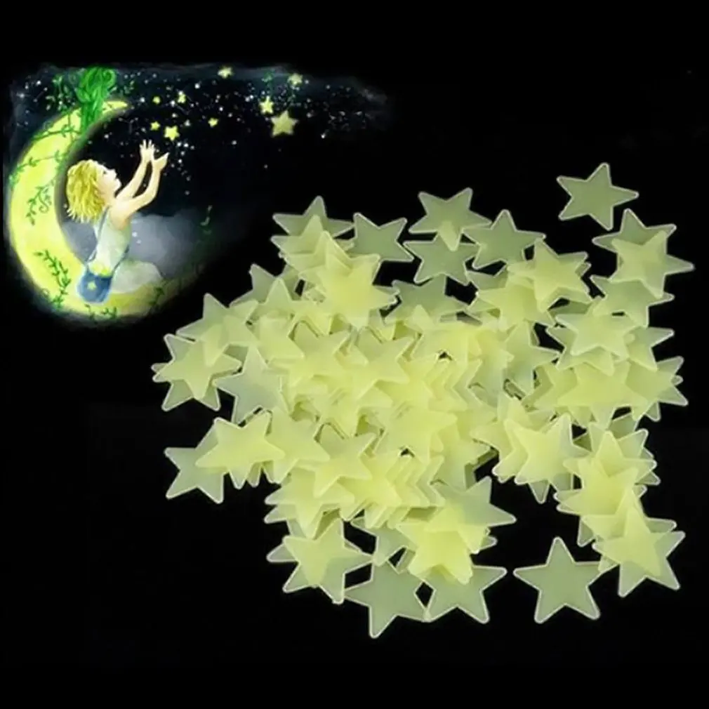 100 шт. 3/3. 8/4. 6 см светящаяся звезда светящаяся наклейка для стены флуоресцентная 3D детская спальня потолок дома темное место звезда Наклейка на стену s