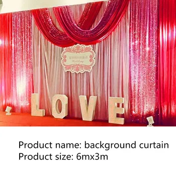 

3Mx6 m ice silk 60D wedding stage backdrop decoration wedding curtain with sequin swags for wedding pary decoratiions