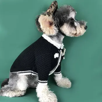 

Free Shipping Classic C Style Knitted Dog Sweater Pet Clothes Dog Cardigan Jacket White Black 2 Colors Not Including Hat