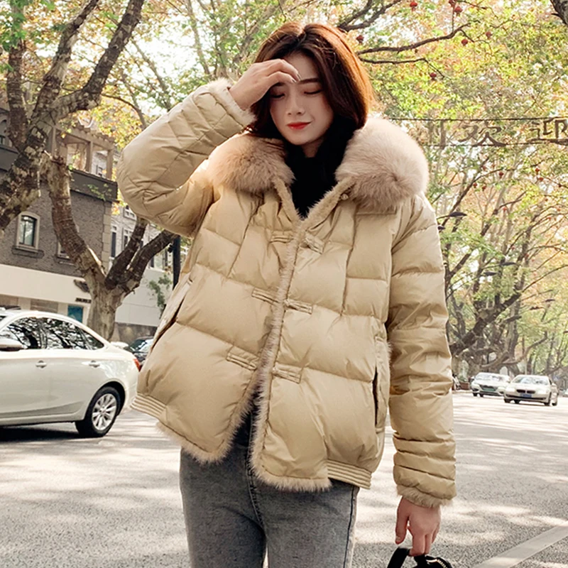 Fitaylor Women Coat 90% Duck Down Jacket Real Fox