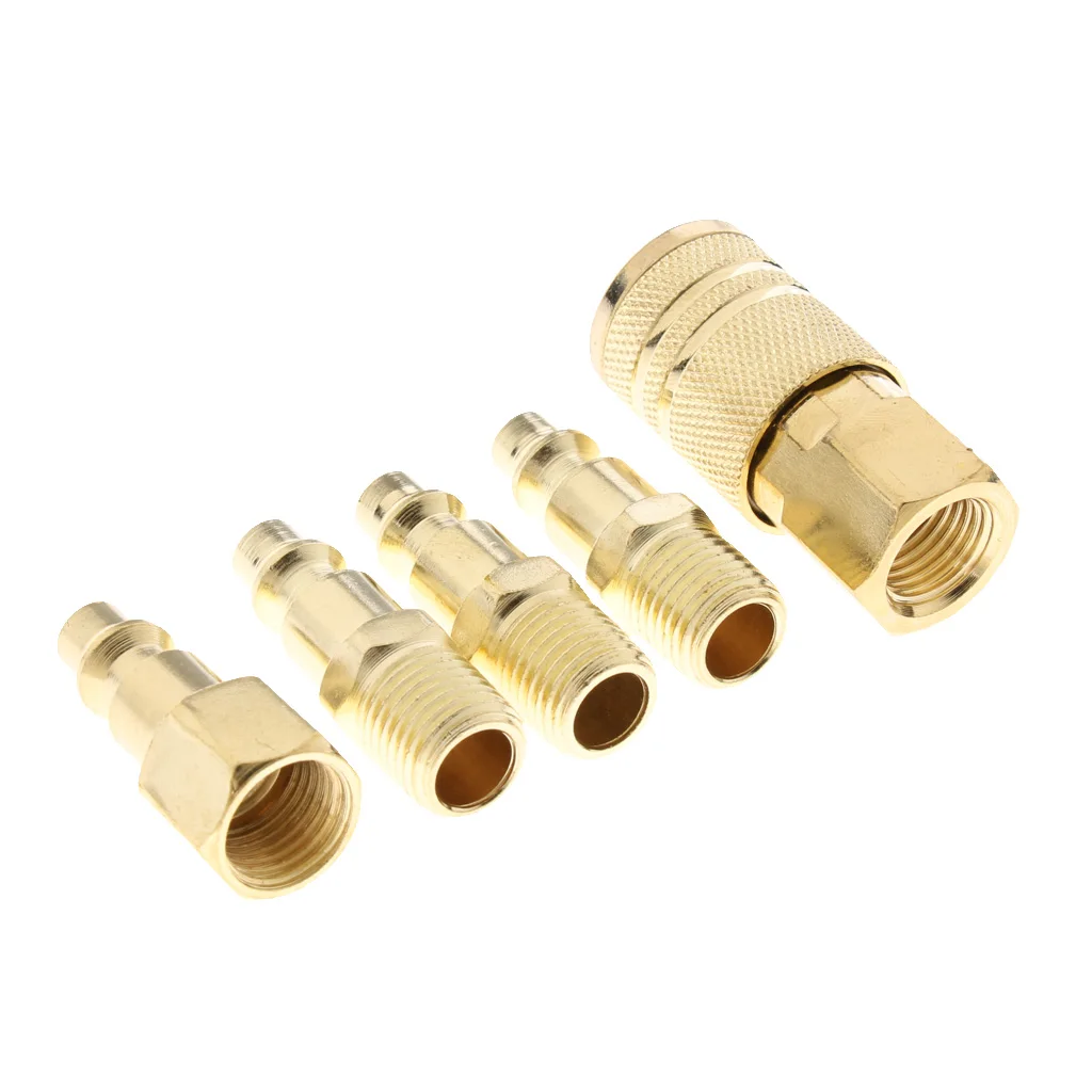 5 Pcs Brass Quick Coupler Air Hose Line End Connector Set for Compressor 1/4 inch