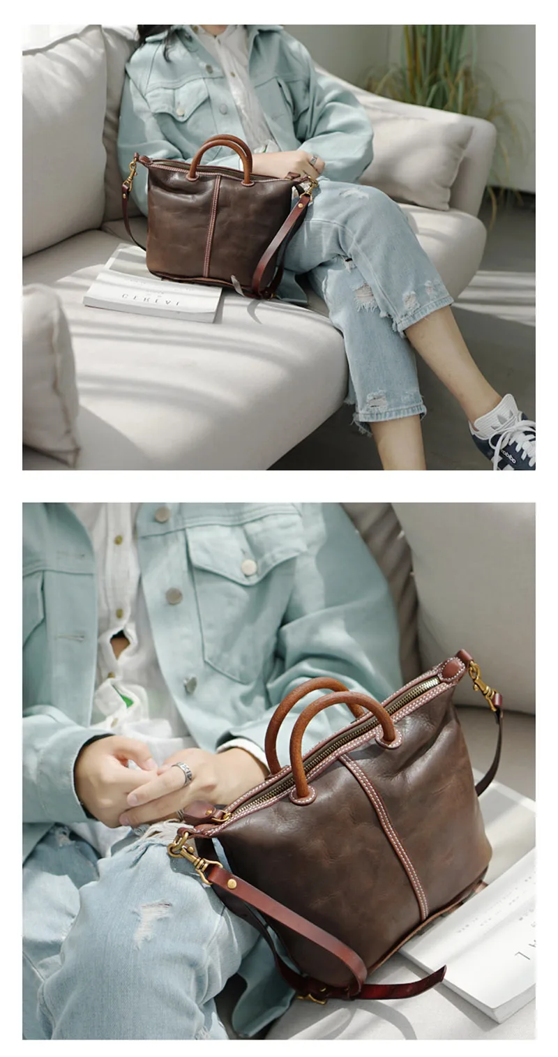 EUMOAN Handmade one-shoulder slanted bag, women's leather leather leather handbag, women's vintage do old one-shoulder bag