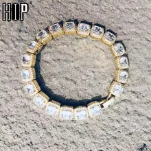 Хип-Хоп 10 мм теннисная цепь Bling Iced Out кубический цирконий браслет геометрический квадратный AAA CZ камень браслеты для мужчин и женщин ювелирные изделия