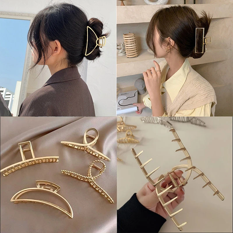 New Fashion Retro Metal Geometric Hair Claw Big Size Makeup Elegant hair Clips for Women Hollow Out for Girl  Hair Accessories knot hair band