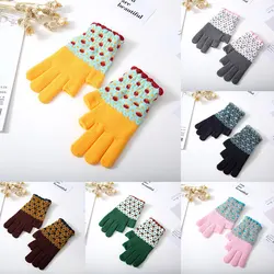 Stylish Cute Touch Screen Jacquard Gloves Korean Style Warm Knitted Imitation Cashmere Gloves Popular Female Accessories