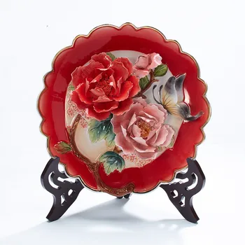 

Peony Wall Hanging Decoration Art Flower Emboss Wall Dishes Porcelain Decor Plates Home Decor Room Decoration Figurine R2294