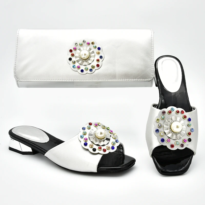 New Arrival Rhinestone Women Wedding Shoes and Bag Set Decorated with Rhinestone Women Party Shoes and Bags To Match Set Italy