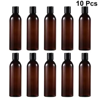 

10pcs 250ml Portable Travel Empty Bottles Press Storage Bottles Cosmetic Lotion Dispensing Bottles Brown Bottles Black Press Cap