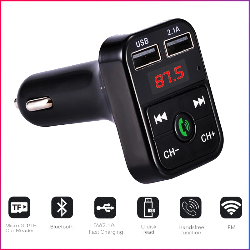 Автомобильный Bluetooth fm-передатчик, беспроводной аудио приемник, Автомобильный светодиодный MP3-плеер 2.1A, двойное USB быстрое зарядное устройство, автомобильные аксессуары