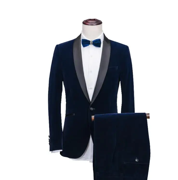 Мужские костюмы Шаль Воротник из 2 предметов Slim Fit синий бордовый черный зеленый костюм мужской Бархатный смокинг пиджак для свадьбы(Блейзер+ брюки+ галстук - Цвет: as picture
