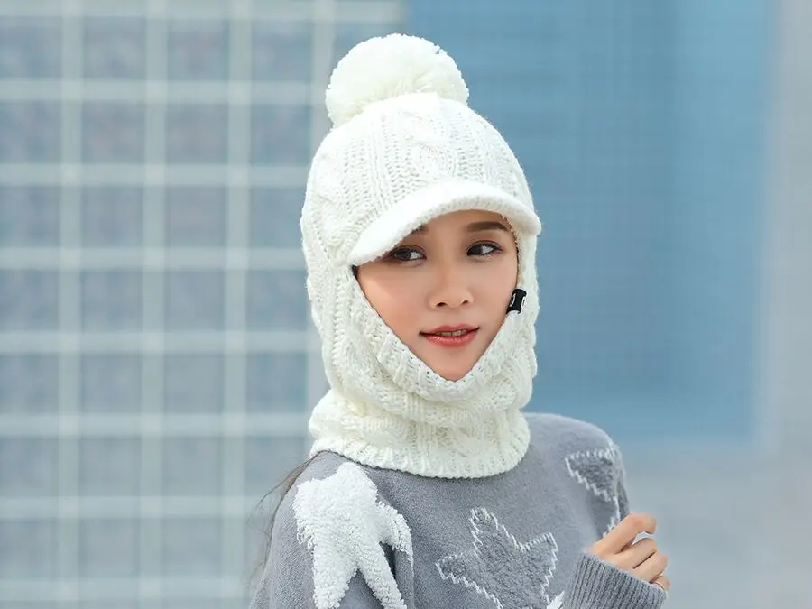 Winter Hat Women girl Warm Skullies Beanies Hat Face Neck Protection Balaclava Mask Gorras Bonnet Knitted Hat Ski Cap