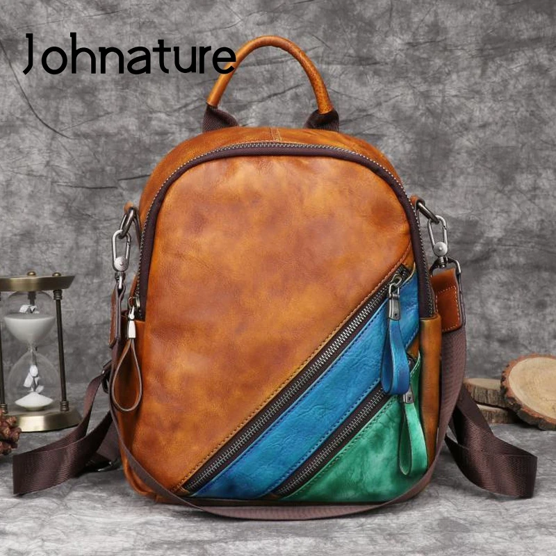 Женский винтажный рюкзак из натуральной кожи Johnature однотонная маленькая сумка на