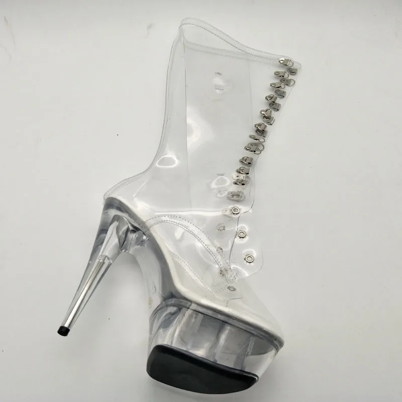 LAIJIANJINXIA New Sexy Clear Pvc Women Boots Transparent 15CM High Heels Lace-Up Knee-High Boots Spike Heels Platform Shoes image_2