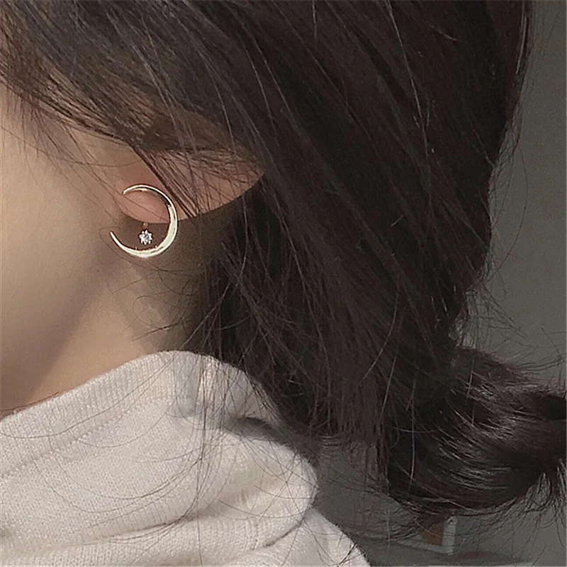 Stud-Earrings Crystal Moon Classic Gold-Color Women Fashion Simple New-Arrival Metal