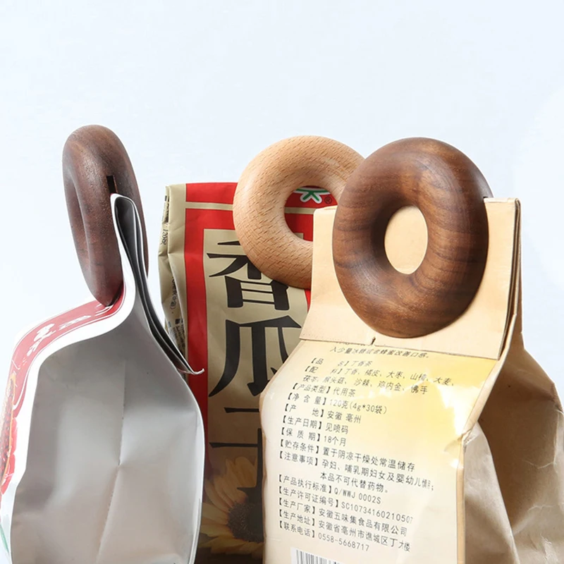 Sealing Clips Bag Clips Bread Bag Clips Kitchen Bag Clips Storage Bag Clips Wooden Donut Decoration Folder Home Food Storage Kitchen Rings DIY Snack Bag Portable Natural Clamp Sealing Clip Party