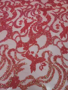 

red color freeshipping 5y newest style good looking 5 Yards/lot glitter lace fabric for wedding dress/party dress JOY-31012