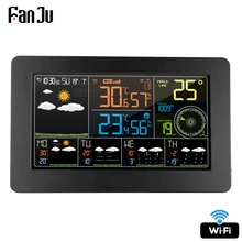 FanJu FJW4 цифровые настенные часы с будильником, метеостанция, Wi-Fi, для помещений и улицы, температура, влажность, давление, ветер, погода, ЖК-дисплей