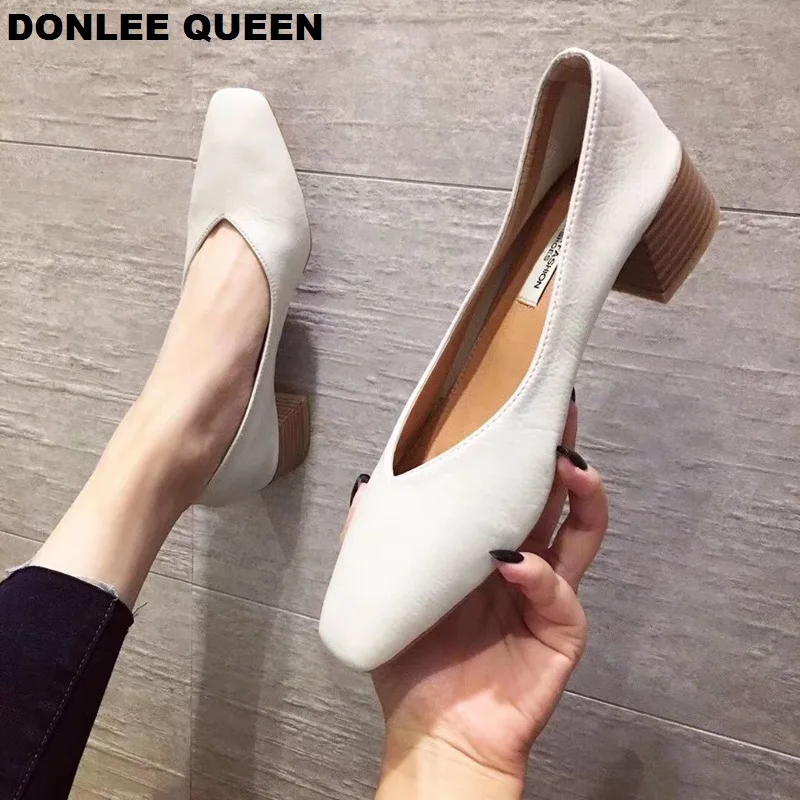 DONLEE QUEEN/обувь на толстом каблуке женские туфли-лодочки Рабочая обувь с квадратным носком Осенняя обувь без застежки на высоком каблуке обувь с закрытым носком zapatos de mujer