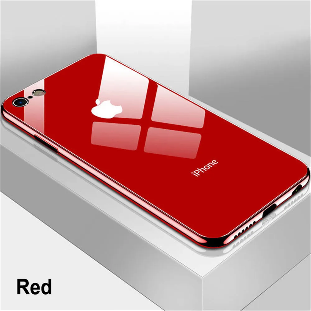 Роскошный металлизированный зеркальный чехол из закаленного стекла для iPhone 7 11 Pro Max X XR XS 6s 8 Xs Max черный глянцевый чехол Etui - Цвет: Red