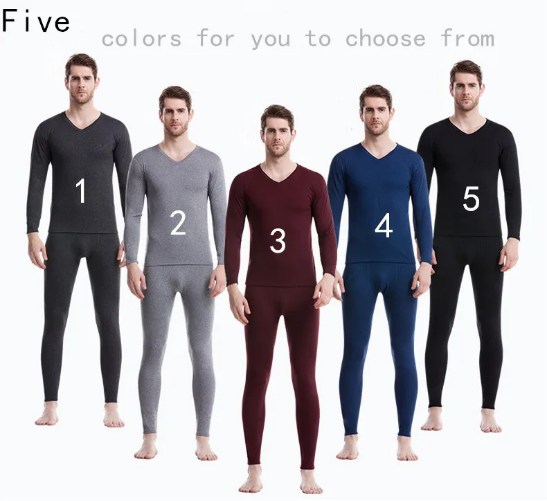 Men's seamless thermal underwear set youth V-neck autumn autumn pants Slim line clothes line pants bottoming shirt