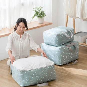 

Minimalist Cotton Linen Fabric Quilt Storage Bag Portable Foldable Bedding Clothing Pillows Quilt Finishing Organizer Pouch Bags