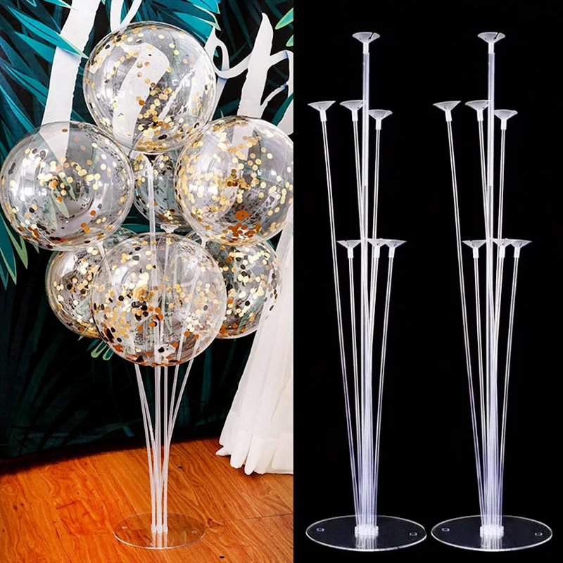 Tubos de soporte para globos, suministros para decoración de fiesta de cumpleaños, recién nacido, bodas, navidad, 1 juego de 7 tubos