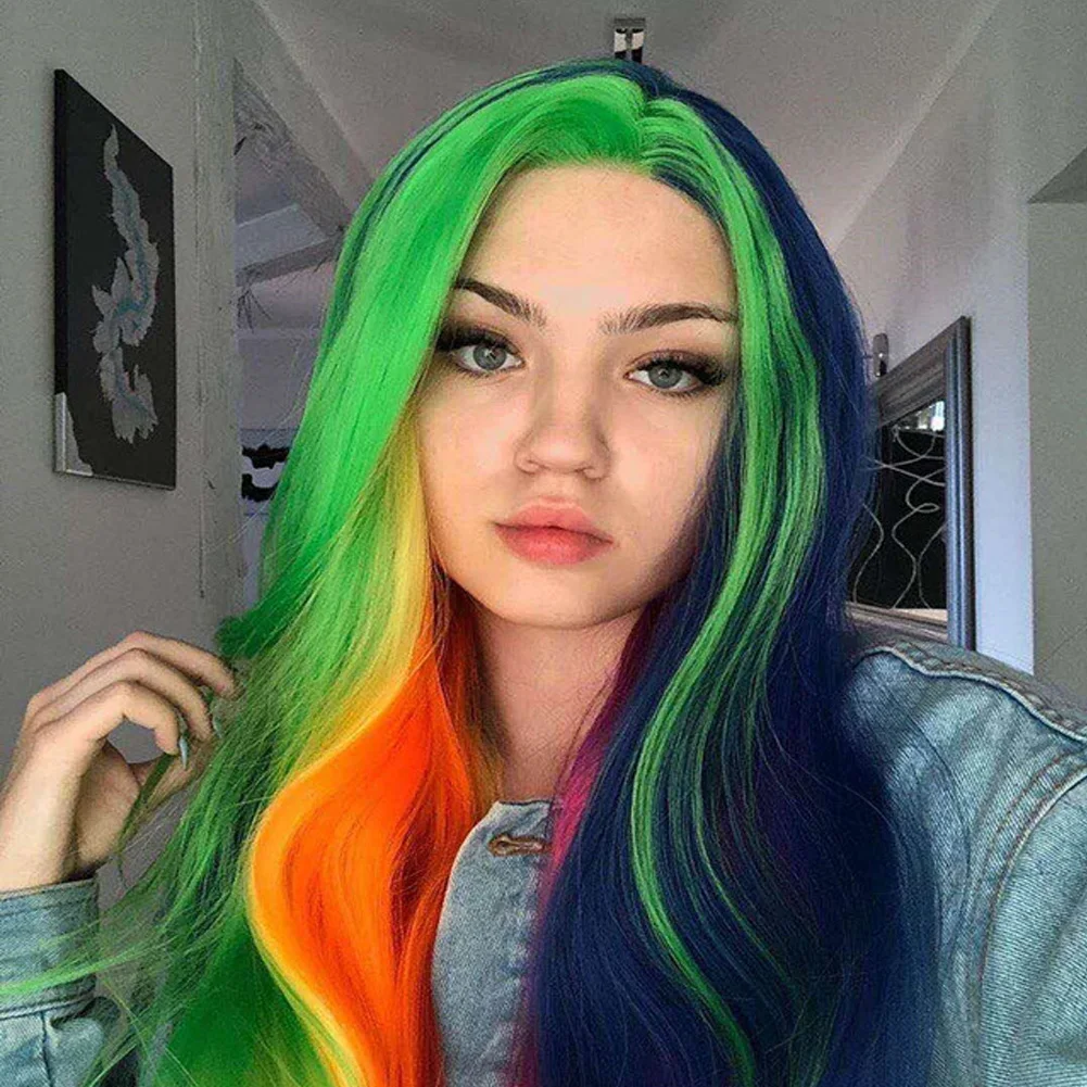 Multi-colored Wigs Mix Colorful Rainbow Synthetic Lace Front Wig Orange  Yellow Blue Green Pink Purple Red Soft Wavy Hair 26 Inch - Synthetic Lace  Wigs(for White) - AliExpress