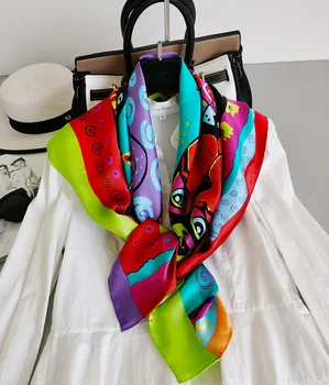 

Women's 100% Pure Silk 12mm Paint Printed Big Square Scarf Wrap Shawl Kerchief 88x88cm 34.5"x34.5" WJ012-5