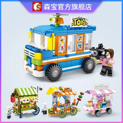 

City Street View Compatible legoed Friends Creator Ice Cream Truck Food Store Building Block Children's Educational Toys