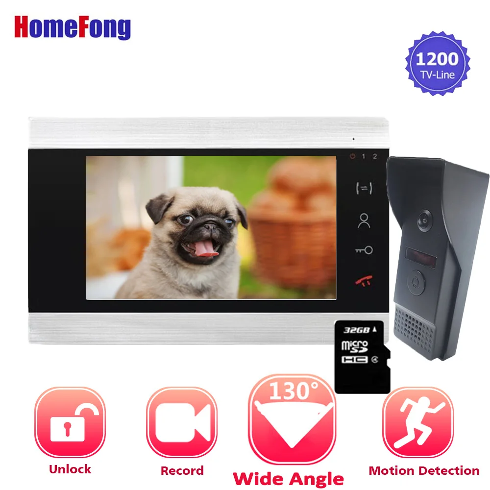 【Wide Angle】Homefong Wired Video Door Phone System Visual Intercom 7 Inch Monitor 130 Degree Doorbell with Camera Motion |