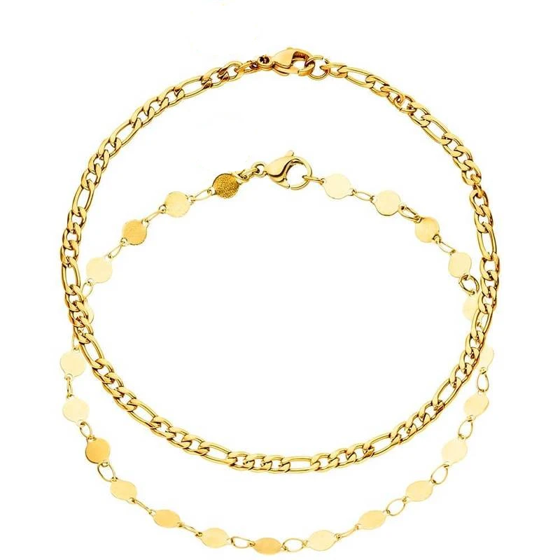 gold set Mavis Hare базовый браслет из нержавеющей стали, набор из 2 предметов, 18,5 см, браслет-цепочка, подарок на Рождество - Окраска металла: gold set