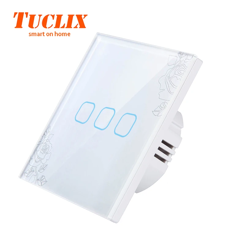 TUCLIX сенсорный выключатель 3 банды 1 способ, настенный светильник сенсорный экран переключатель, Кристалл Стекло переключатель панель, не может быть удаленно управляется - Цвет: EU-TS-03 Lace