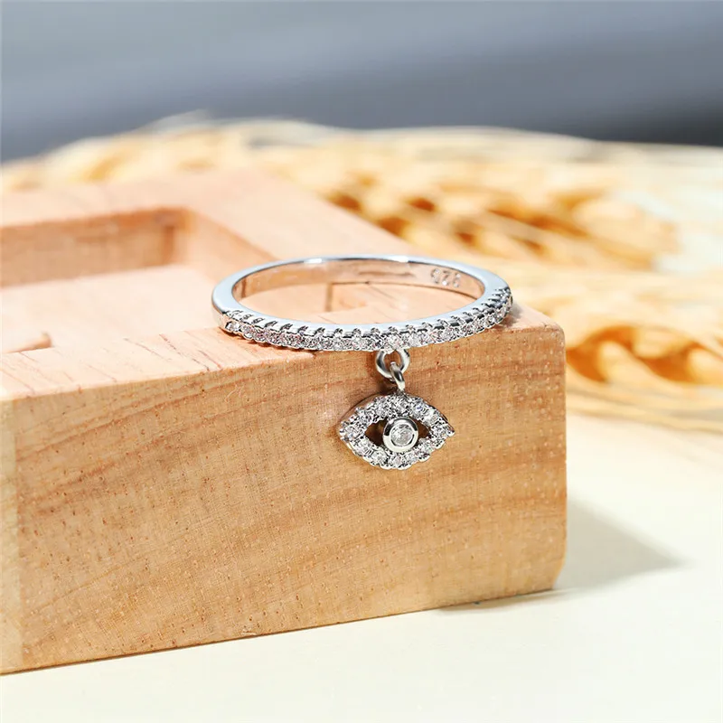 RongXing один глаз подвеска-кристалл кольцо серебро 925 пробы, цвет розовое золото белый циркон минималистичные тонкие кольца для женщин Свадебные ювелирные изделия