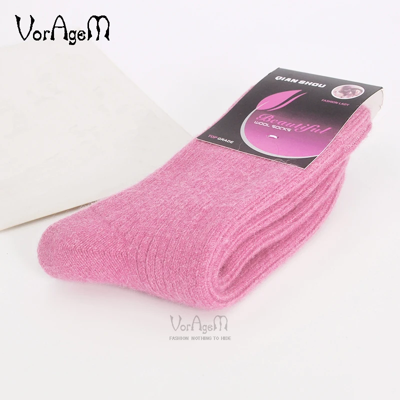 As Pic Pink Цветные женские супертолстые носки из мериносовой шерсти, зимние шерстяные носки высокого качества, женские одноцветные теплые шерстяные носки, подарок, 3 пары = 1 партия - Цвет: As Pic Pink