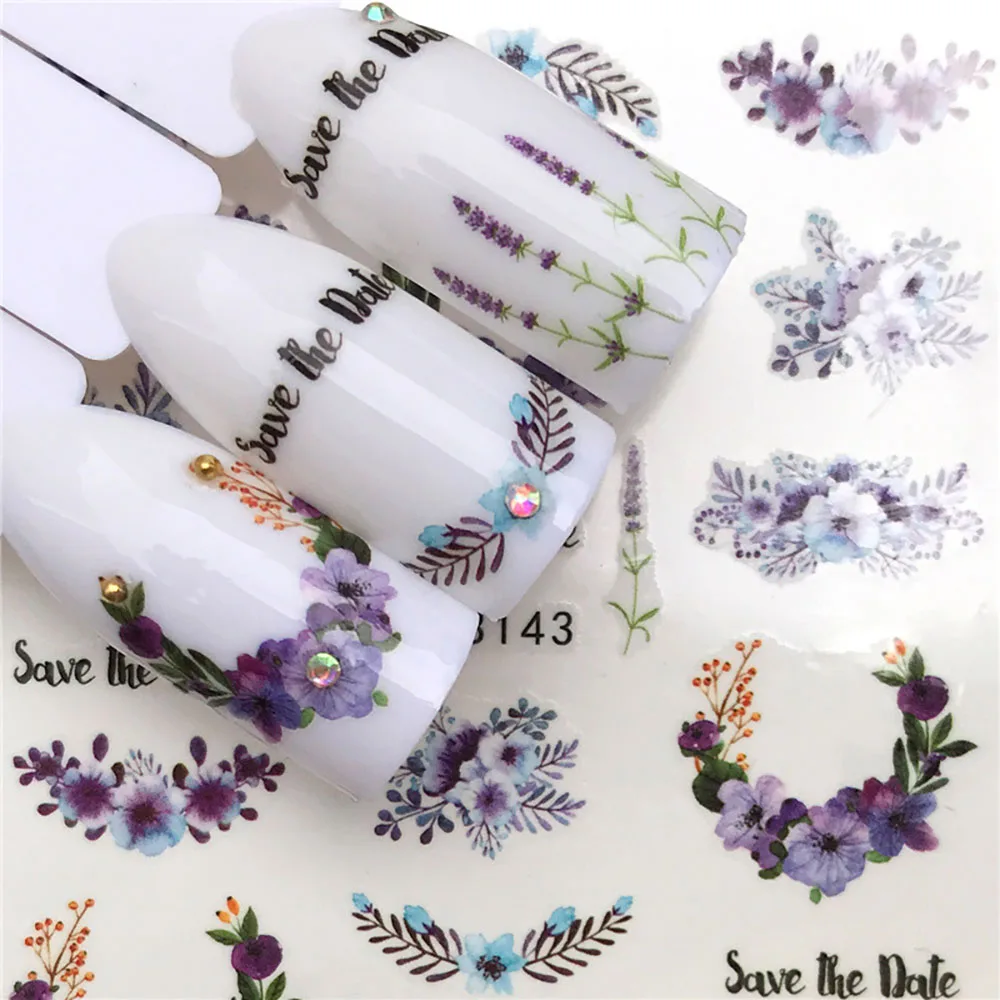 Nails Stickers Maple Leaf Seahorse Nail Sticker Pattern Transfer Nails Series Watermark Nail Decals Flowers Butterflies Color