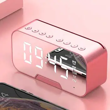 

Bluetooth Speaker with FM Radio LED Mirror Alarm Clock Subwoofer Music Player Snooze Desktop Clock Wireless