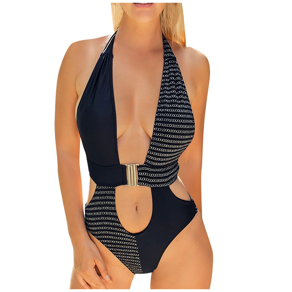 Бикини женский купальник сексуальный глубокий v-образный вырез печать сплайсинга бикини с поясом комбинезон купальник пляжная одежда купальник бикини