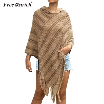 

Free Ostrich Spring Autumn Asymmetric Sweater Women Poncho Pullover Striped Clothing Long Sleeve Ladies Casual Tops N30