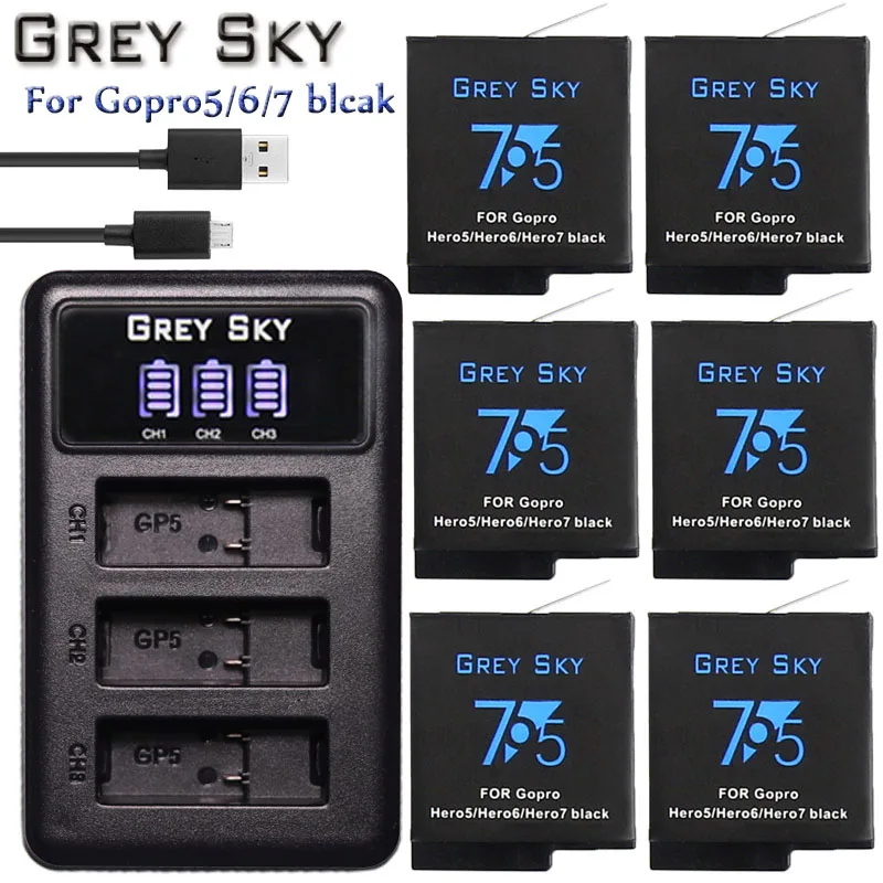 1600 мАч Go pro hero 5 аккумулятор+ светодиодный USB 3 порта зарядное устройство type C порт для GoPro 5 hero 5 hero 6 7 hero 6 4K hero 7 аксессуары для камеры - Цвет: Charger and 6battery