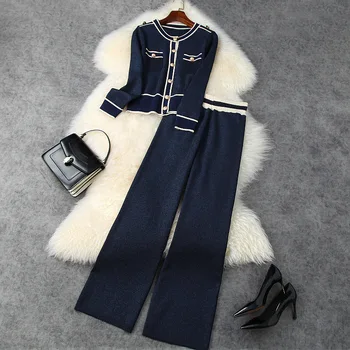 

European and American women's wear 2020 winter new style Long-sleeved knit sweater trousers Two-piece fashion suit