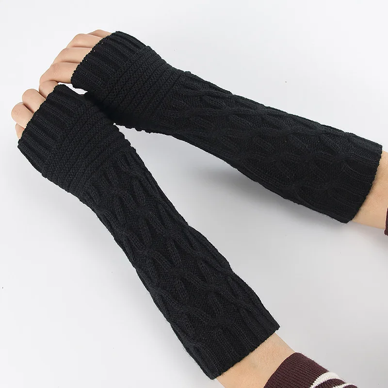 Женские шерстяные теплые зимние модные вязаные длинные перчатки без пальцев зимние однотонные теплые перчатки женские аксессуары