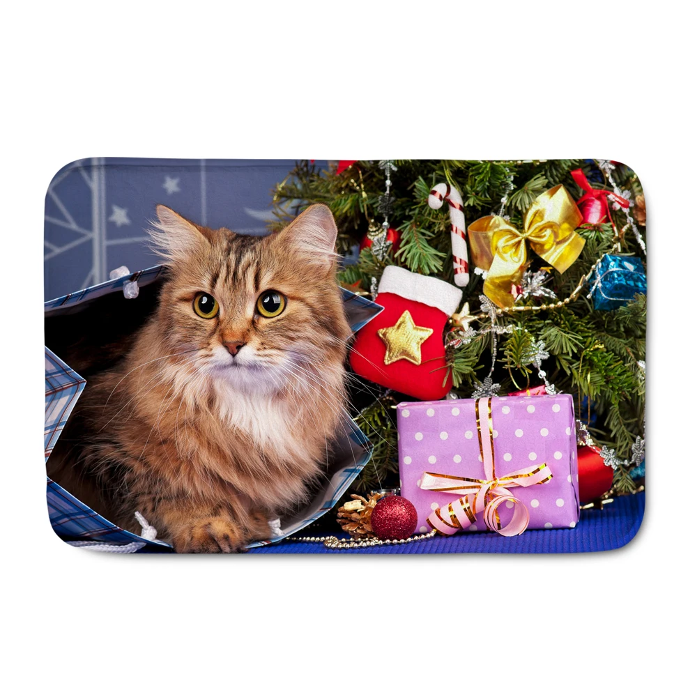 Upetstory, Веселый Рождественский Коврик для двери, противоскользящий, Рождественский, кошачий, фланелевый, для дома, ванной, дверной коврик, рождественские украшения, для дома, вечерние - Цвет: YY1760CN