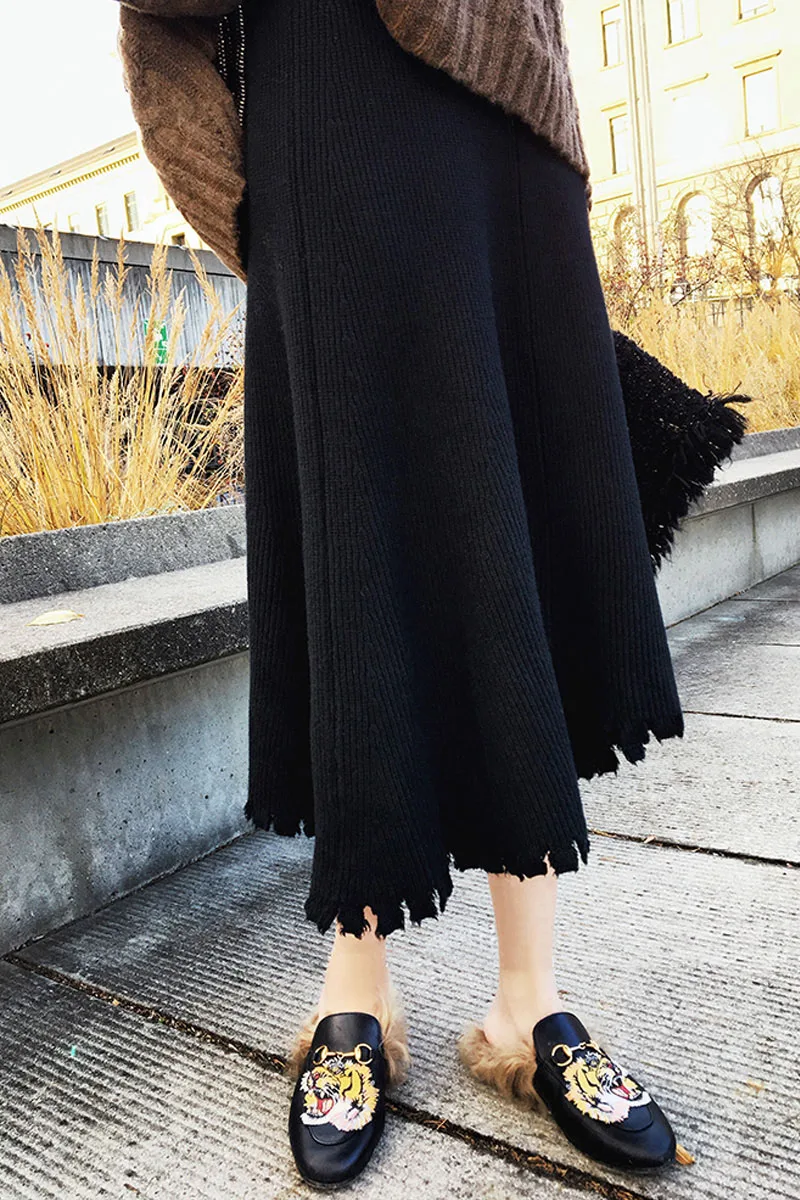 Women's Large Size Knit Skirt Female Autumn Winter Loose Plus Size A-line Skirt Pleated Skirt Long Solid Knit Skirt New ML266