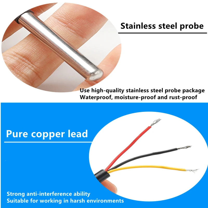 1PCS DS1820 Stainless steel package Waterproof DS18b20 temperature probe temperature sensor 18B20 3M