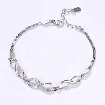 

925 Sterling Silver Digit 8 Unlimited Love Zircon Bracelet Bangle Female Fashion Double-layer Diamond Accessory For Girlfriend
