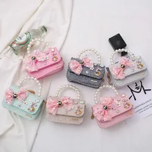 

2021 New Design Kid Hand Bag Little Girls Pu Small Purse Stone Pearl Tote Fashionable Women Children Purses And Handbags